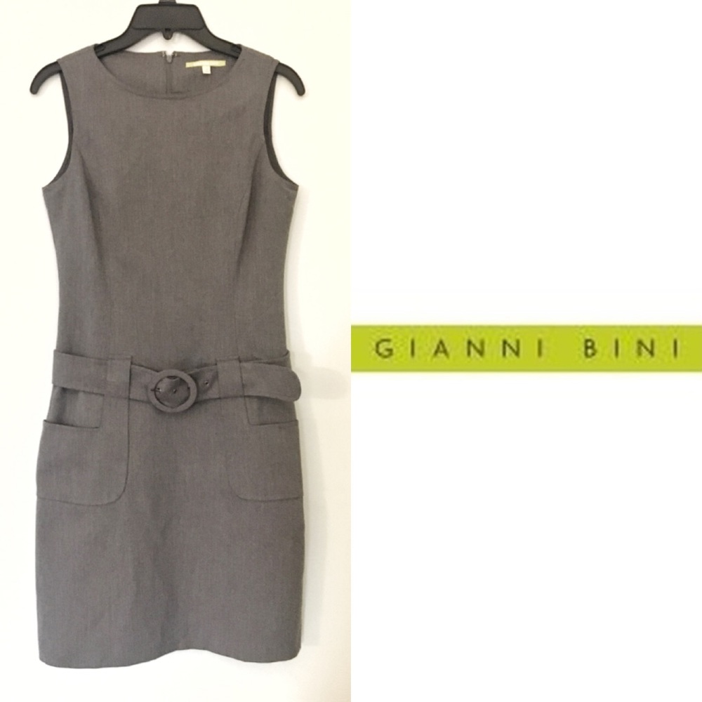 Gianni Bini Retro Hipster Gray Belted Dress Size 2